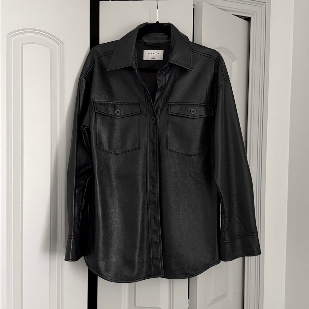 Aritzia Babaton Black Leather Shirt Jacket - S